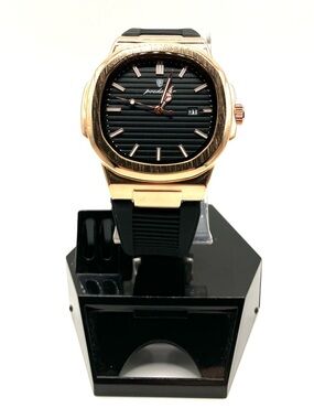 Gold Tone Black Dial Quartz Watch